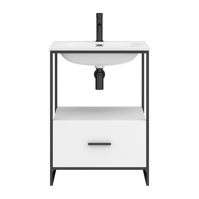 Venice Black Frame Basin Washstand - 1 Drawer inc. 600mm Solid Stone Basin  Standard Large Image