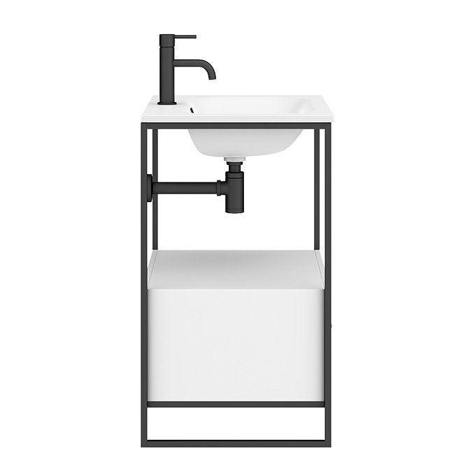 Venice Black Frame Basin Washstand - 1 Drawer inc. 600mm Solid Stone Basin  In Bathroom Large Image