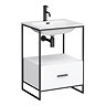 Venice Black Frame Basin Washstand - 1 Drawer inc. 600mm Solid Stone Basin  Profile Large Image