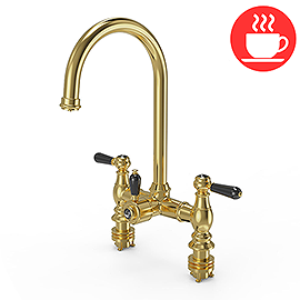 Venice Black Levers Traditional Bridge Brushed Brass 3-in-1 Instant Boiling Water Kitchen Tap with B
