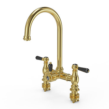 Bower 3-in-1 Instant Boiling Water Tap - Black Levers Traditional Bridge Brushed Brass with Boiler & Filter  Feature Large Image