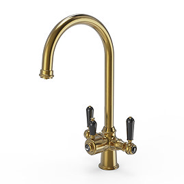 Bower 3-in-1 Instant Boiling Water Tap - Black Levers Traditional Cruciform Brushed Brass with Boiler & Filter