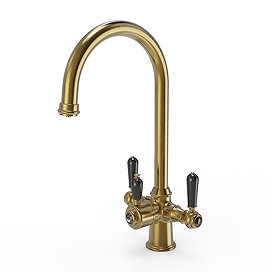 Bower 3-in-1 Instant Boiling Water Tap - Black Levers Traditional Cruciform Brushed Brass with Boiler & Filter
