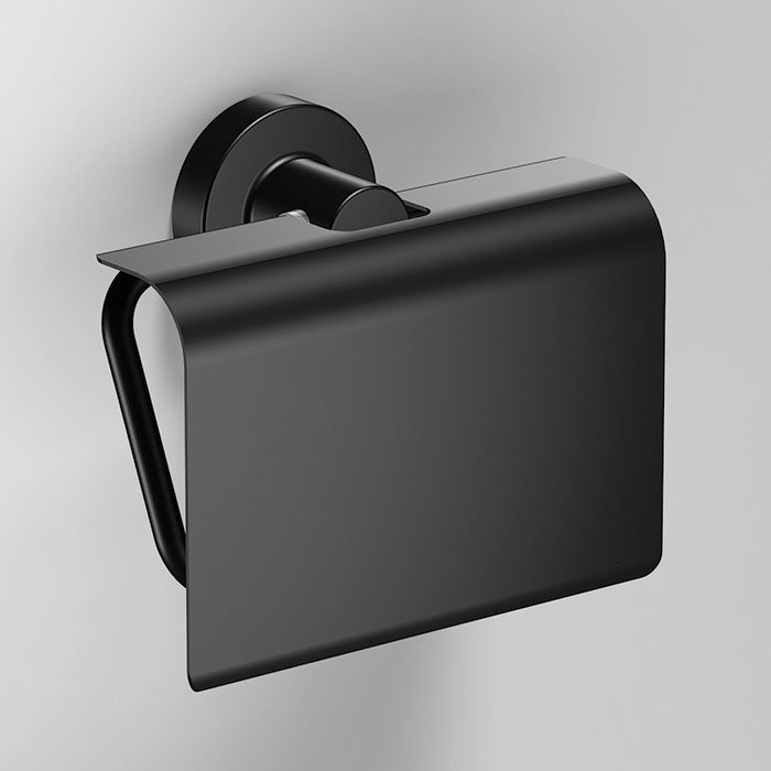 Venice Black Toilet Roll Holder with Cover Large Image