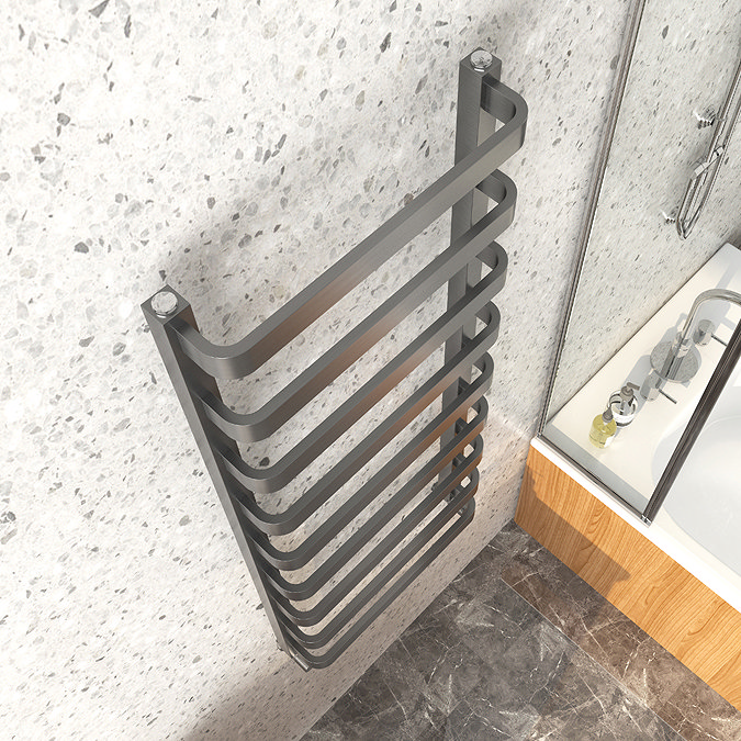 Venice Brushed Black Nickel Designer Heated Towel Rail (500 x 1200mm)  Feature Large Image