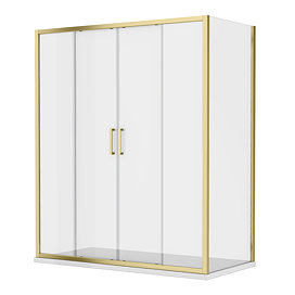 Venice Brushed Brass 1400 x 900mm Double Sliding Door Shower Enclosure without Tray