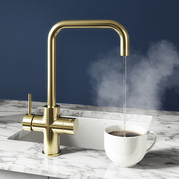 Bower 3-in-1 Instant Boiling Water Tap - Brushed Brass with Boiler & Filter  Profile Large Image