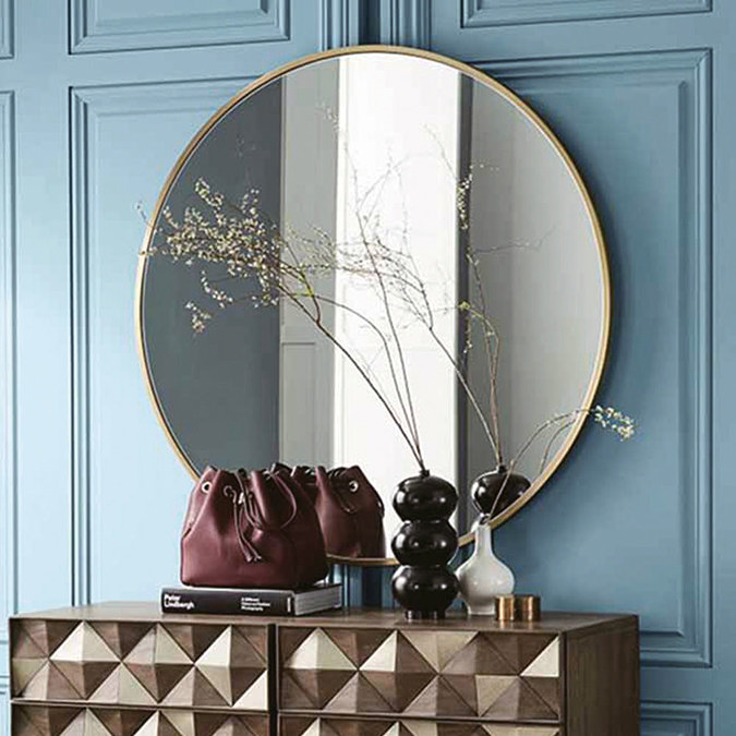 Venice Brushed Brass 800mm Round Mirror Feature Large Image