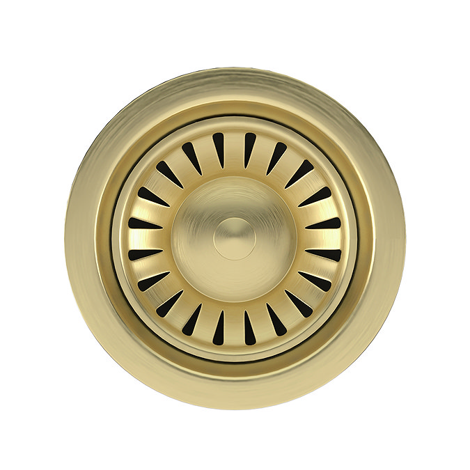 Venice Brushed Brass Basket Strainer Kitchen Sink Waste with Rectangular Overflow Plate  Profile Lar