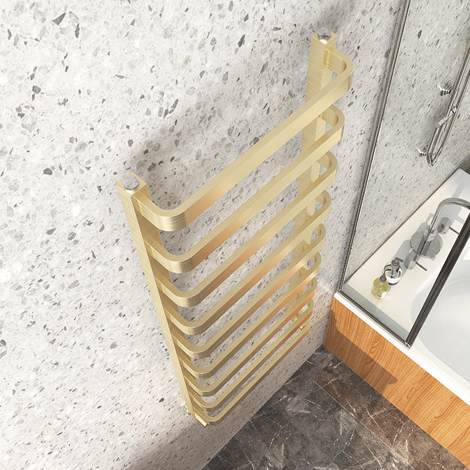 Venice Brushed Brass Designer Heated Towel Rail (500 x 1200mm) Feature Large Image