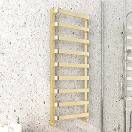 Venice Brushed Brass Designer Heated Towel Rail (500 x 1200mm) Medium Image