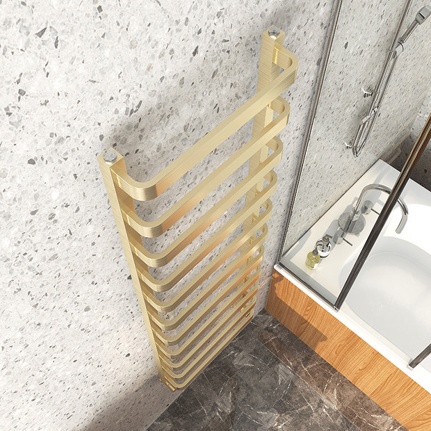 Venice Brushed Brass Designer Heated Towel Rail (500 x 1500mm)  Feature Large Image