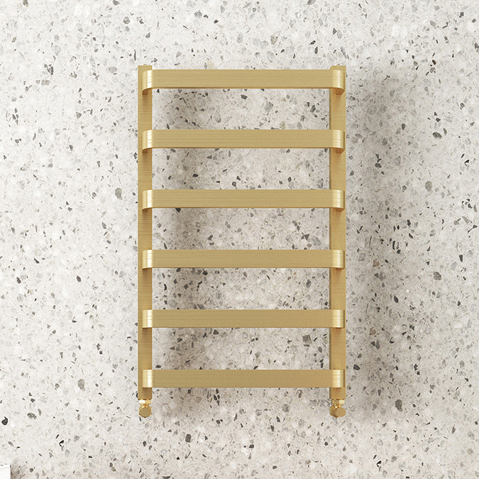 Venice Brushed Brass Designer Heated Towel Rail (800 x 500mm)  Profile Large Image