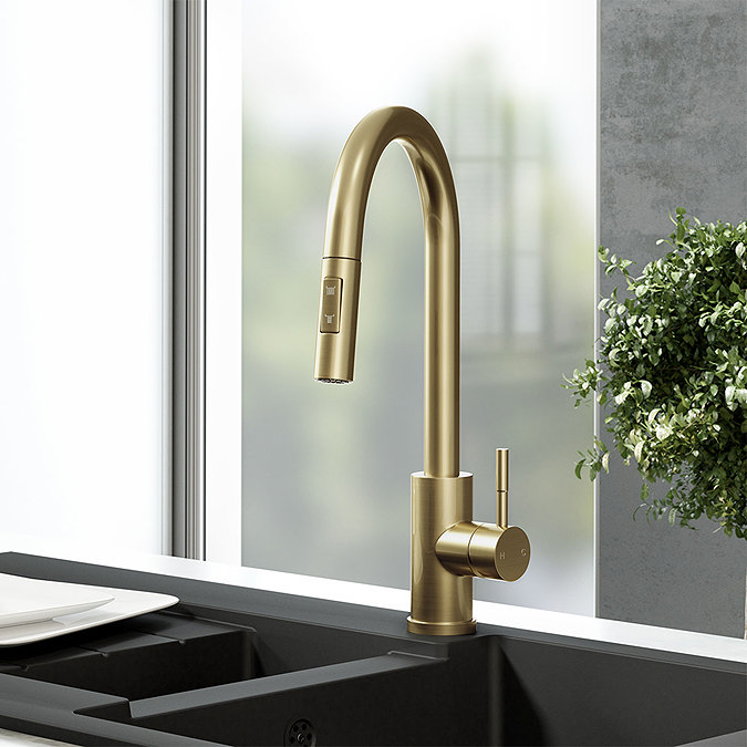 Venice Brushed Brass Kitchen Sink Mixer with Pull-Out Hose and Spray Head