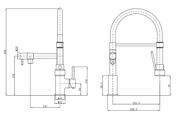 Venice Kitchen Mixer Tap with Swivel Spout & Directional Spray - Brushed Brass