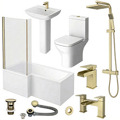 Venice Brushed Brass L-Shaped Complete Bathroom Package