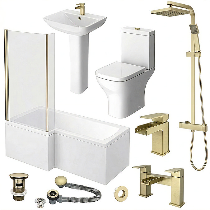Venice Brushed Brass L-Shaped Complete Bathroom Package