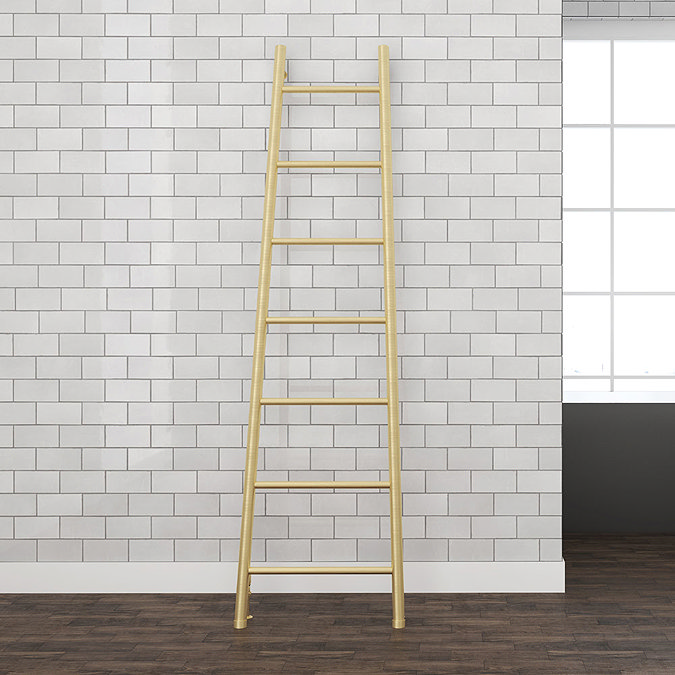 Venice Brushed Brass Leaning Ladder 1800 x 500mm Heated Towel Rail  Profile Large Image