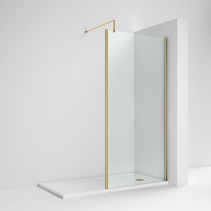 Venice Brushed Brass Outer Framed 8mm Wetroom Screen with Support Arm (1950mm High) - Various Sizes 