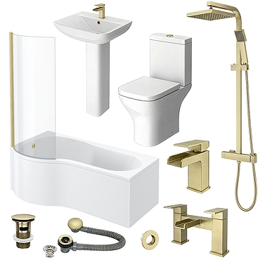 Venice Brushed Brass P-Shaped Complete Bathroom Package