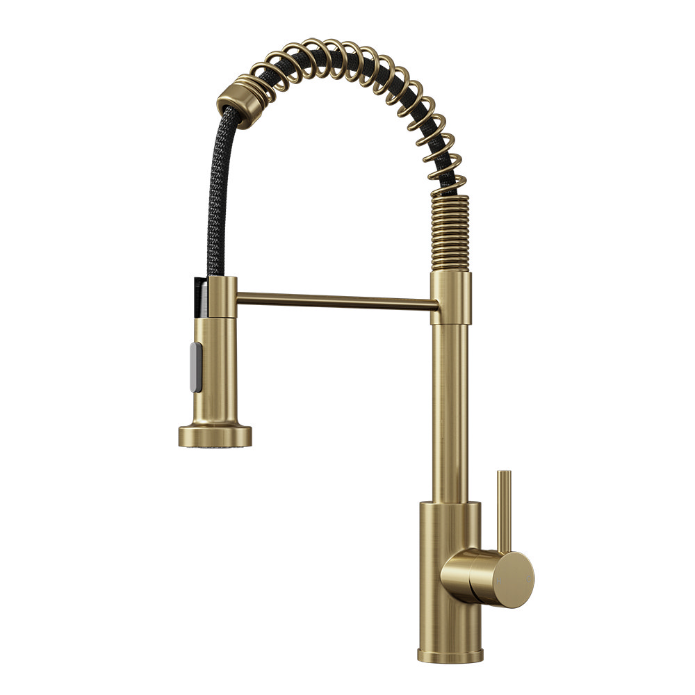 Venice Brushed Brass Spring Style Kitchen Sink Mixer with Pull Out Spray