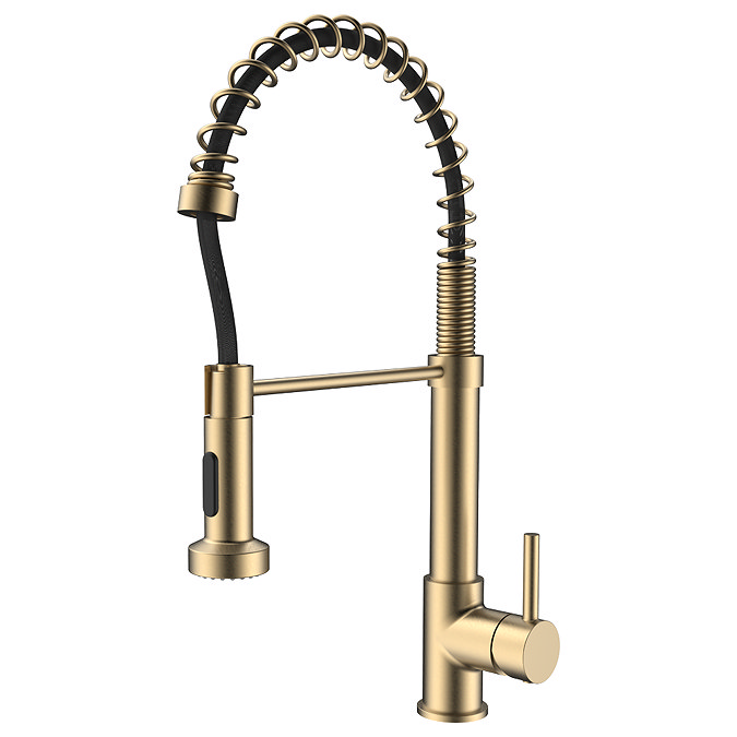 Venice Brushed Brass Spring Style Kitchen Sink Mixer with Pull Out Spray