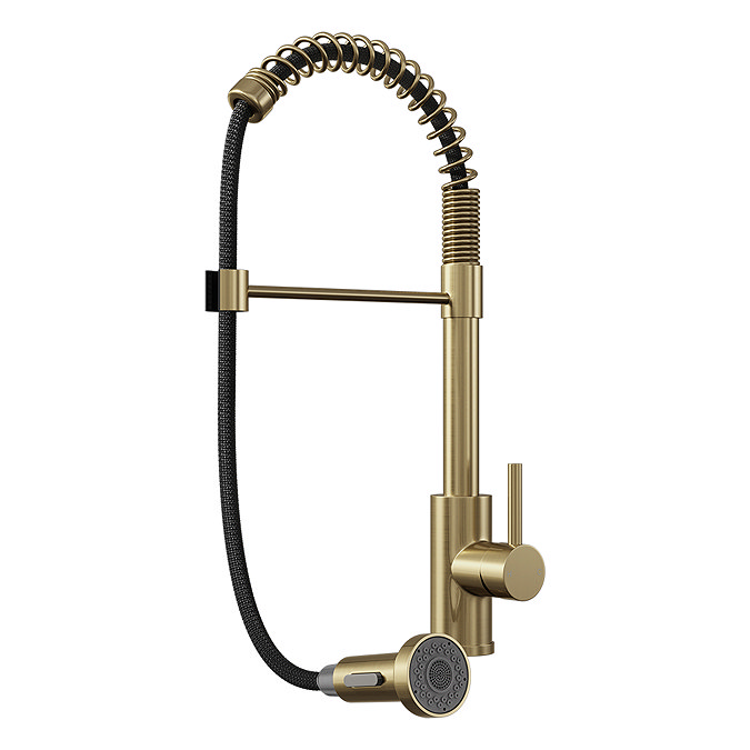 Venice Brushed Brass Spring Style Kitchen Sink Mixer with Pull Out Spray