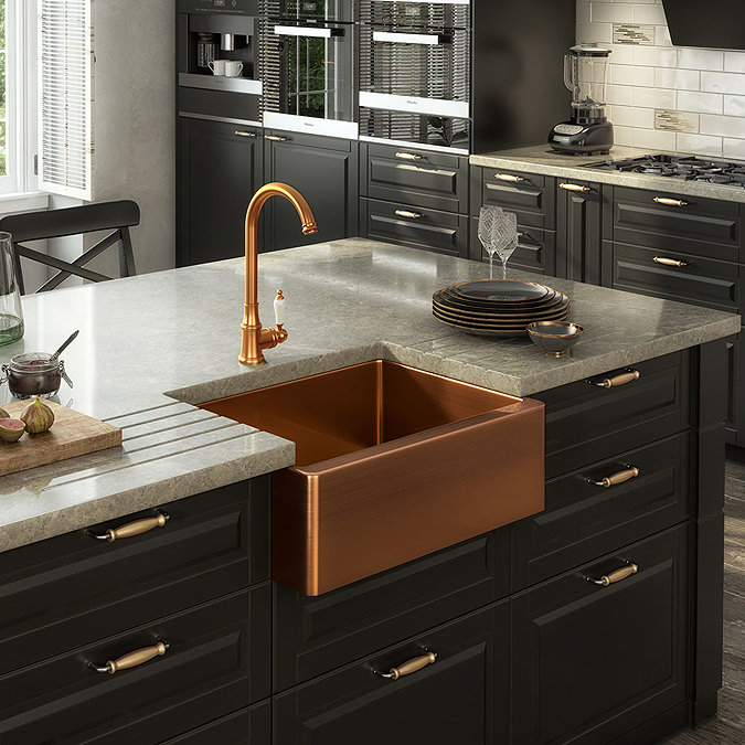 Venice Brushed Copper Belfast Stainless Steel Kitchen Sink + Waste  Profile Large Image