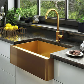 Venice Brushed Gold Belfast Stainless Steel Kitchen Sink + Waste Medium Image