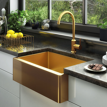 Venice Brushed Gold Belfast Stainless Steel Kitchen Sink + Waste