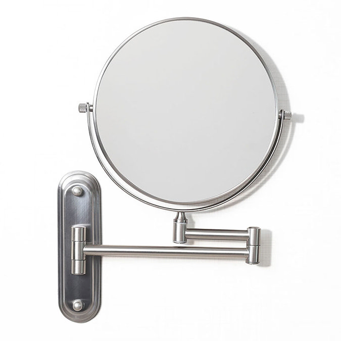 Venice Brushed Nickel 5x Magnifying Cosmetic Mirror with Curved Wall Plate Large Image