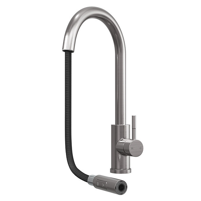 Venice Brushed Steel Kitchen Sink Mixer with Pull-Out Hose and Spray Head