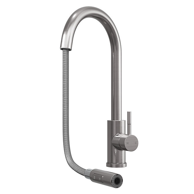 Venice Brushed Steel Kitchen Sink Mixer with Pull-Out Hose and Spray Head