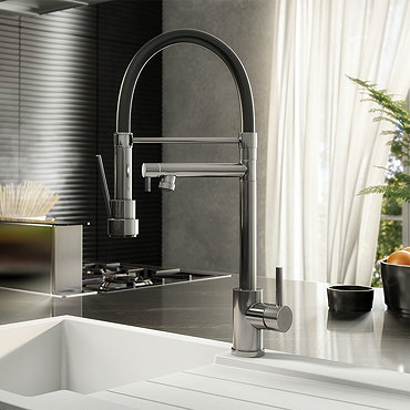Venice Brushed Steel Kitchen Sink Mixer with Smooth Rubber Hose and Flexi Spray