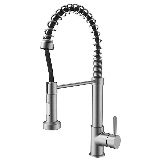 Venice Brushed Steel Spring Style Kitchen Sink Mixer with Pull-Out Spray