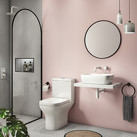 Venice Cloakroom Suite (465mm Countertop Basin, Floating Shelf + Toilet) Medium Image