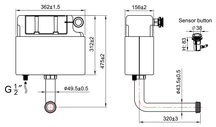 Venice Concealed WC Cistern with WRAS Sensor Flush – Dual Flush System