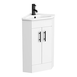 Venice Corner Vanity Unit - Gloss White - 590mm with Black Handles Large Image