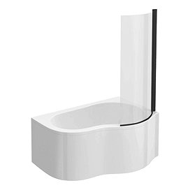 Venice RH Curved Corner Shower Bath - 1500mm with Matt Black Screen + Panel Large Image