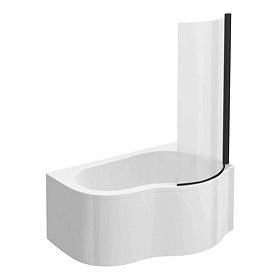 Venice RH Curved Corner Shower Bath - 1500mm with Matt Black Screen + Panel Large Image