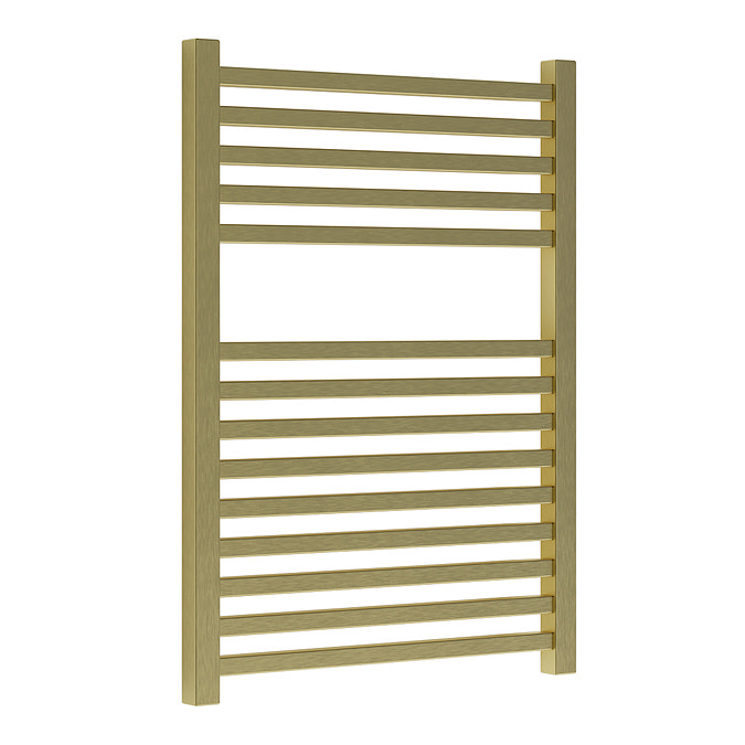 Venice Cubo Heated Towel Rail - Brushed Brass (690 x 500mm) Large Image
