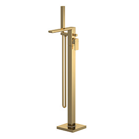 Venice Cubo Brushed Brass Freestanding Bath Shower Mixer Large Image