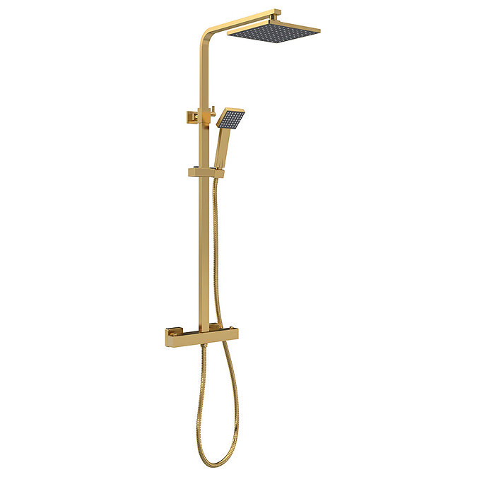 Venice Cubo Brushed Brass Modern Thermostatic Shower  Profile Large Image