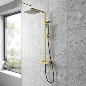 Venice Cubo Brushed Brass Modern Thermostatic Shower Large Image