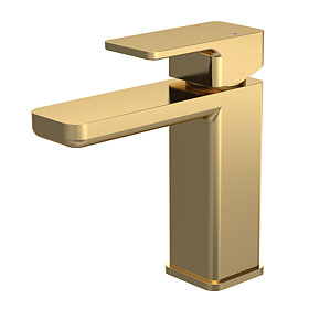 Venice Cubo Brushed Brass Mono Basin Mixer with Push Button Waste Large Image