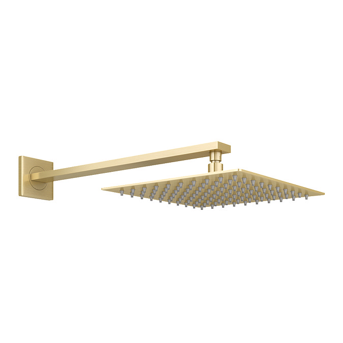 Venice Cubo Brushed Brass Shower Head with Wall Mounted Arm - 200x200mm Large Image