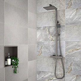 Venice Cubo Brushed Gun Metal Modern Thermostatic Shower
