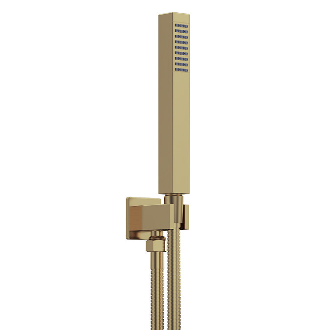 Venice Cubo Square Outlet Elbow with Parking Bracket & Shower Handset - Brushed Brass Large Image