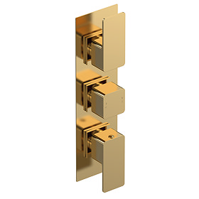 Venice Cubo Triple Thermostatic Shower Valve - Brushed Brass Large Image