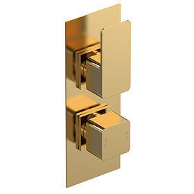 Venice Cubo Twin Thermostatic Shower Valve - Brushed Brass Large Image